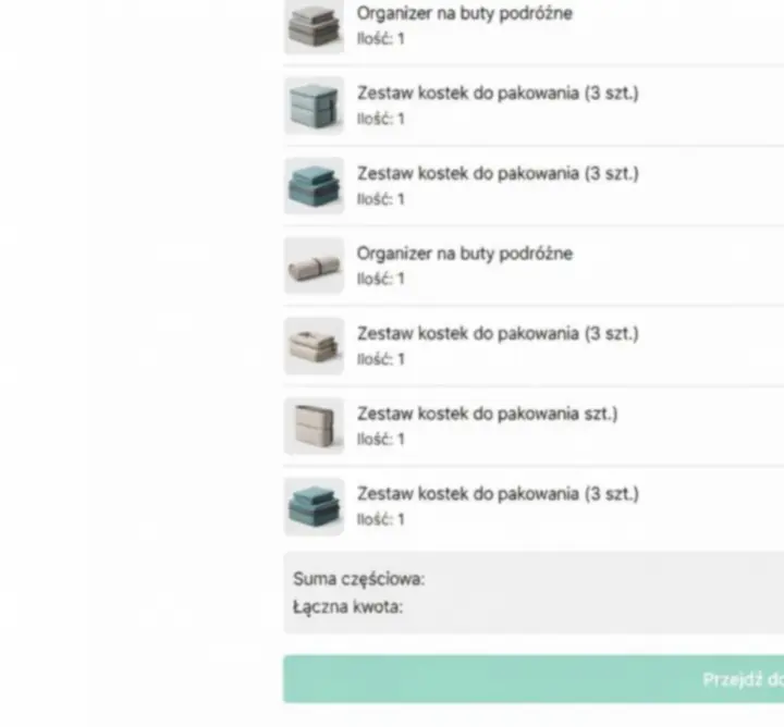 Podgląd zawartości koszyka w Pack Organize