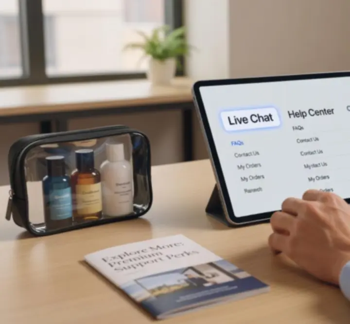 Biurko z komputerem i materiałami kontaktowymi centrum pomocy Pack Organize