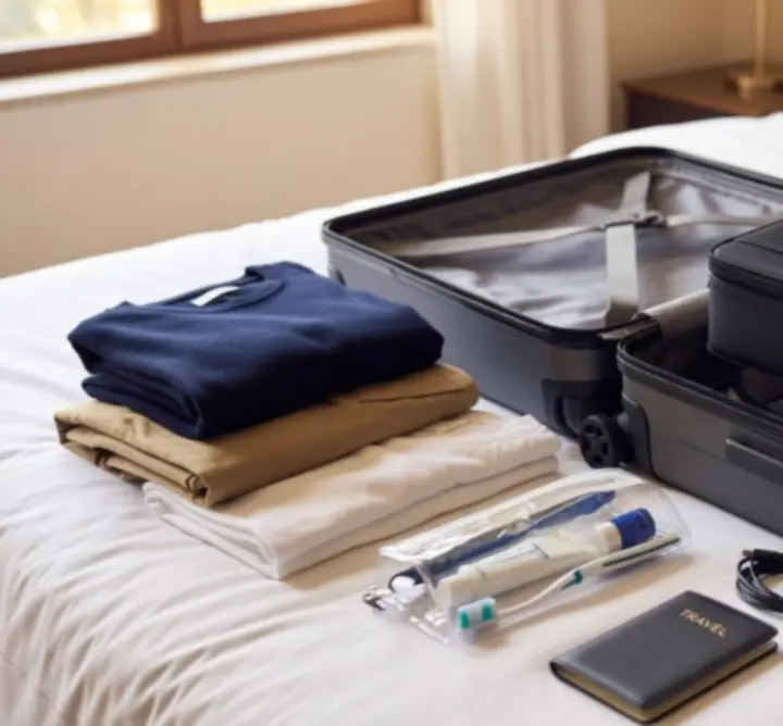 Zestaw organizerów bagażowych zaprezentowany w walizce